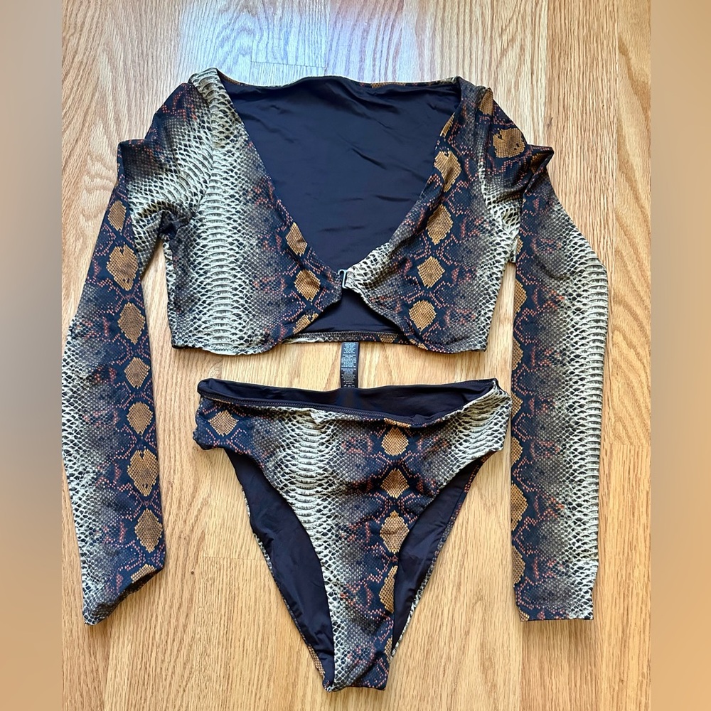 New Skims Snakeskin Long Sleeve Bikini Set
